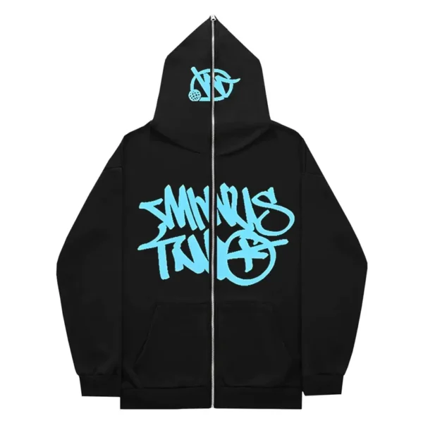 Minus Two Blue Black Full Zipper Hoodie