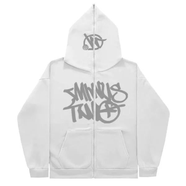 Minus Two Grey White Full Zipper Hoodie