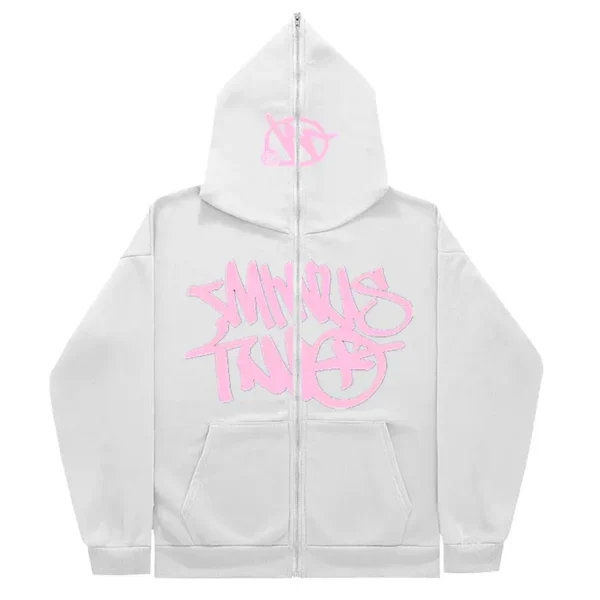 Minus Two Pink White Full Zipper Hoodie