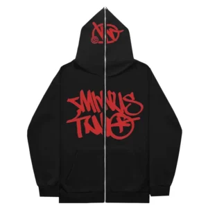 Minus Two Red Black Full Zipper Hoodie