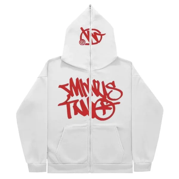 Minus Two Red White Full Zipper Hoodie