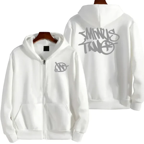 Minus Two Grey White Zip Up Hoodie