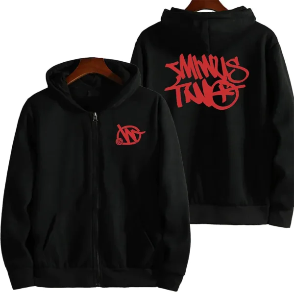 Minus Two Red Black Zip Up Hoodie